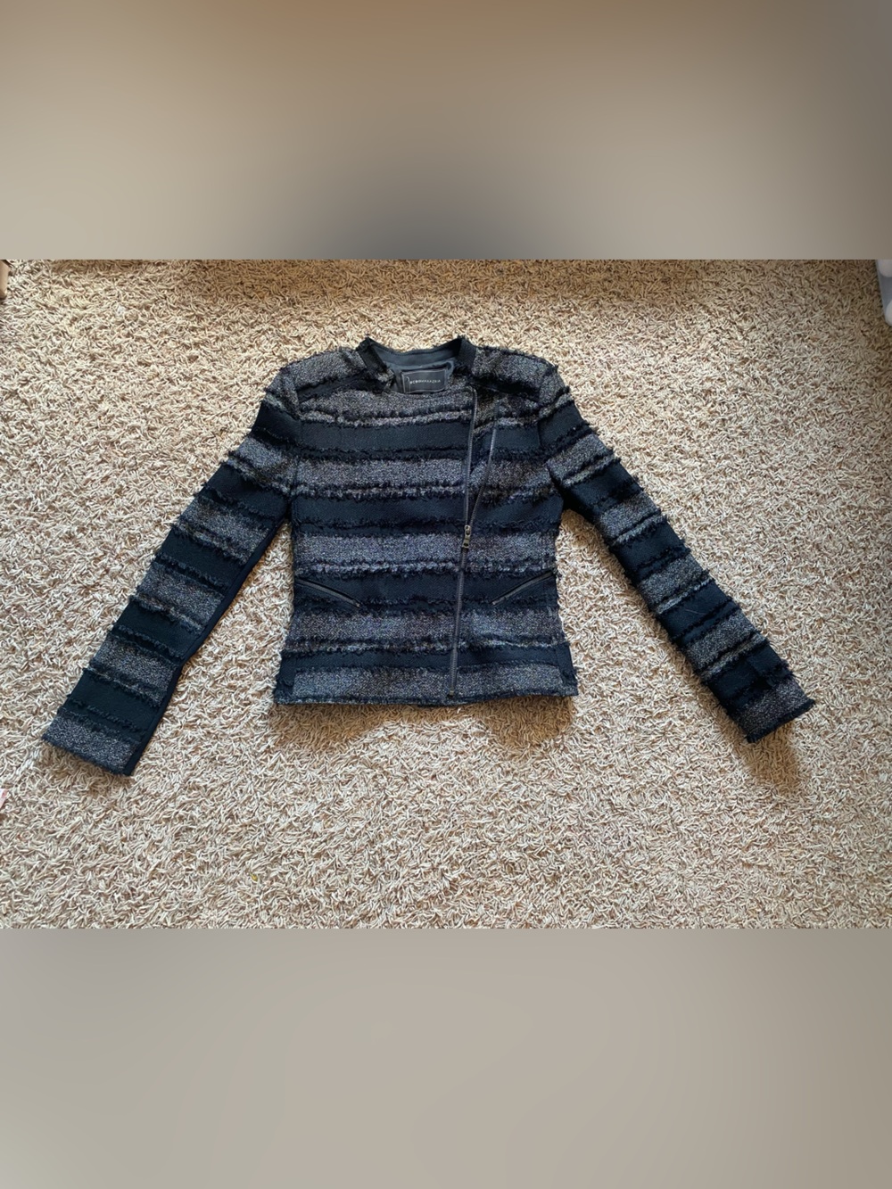 Women’s Black Textured Zip-Sleeve Jacket/ XS